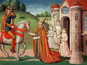 Charlemagne til hest, med pave